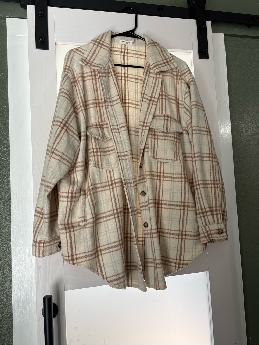 Cream Plaid Utility Shacket Jacket